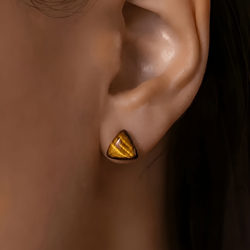 Women's Elegant Tiger Eye Stone Stud Earrings, Hypoallergenic